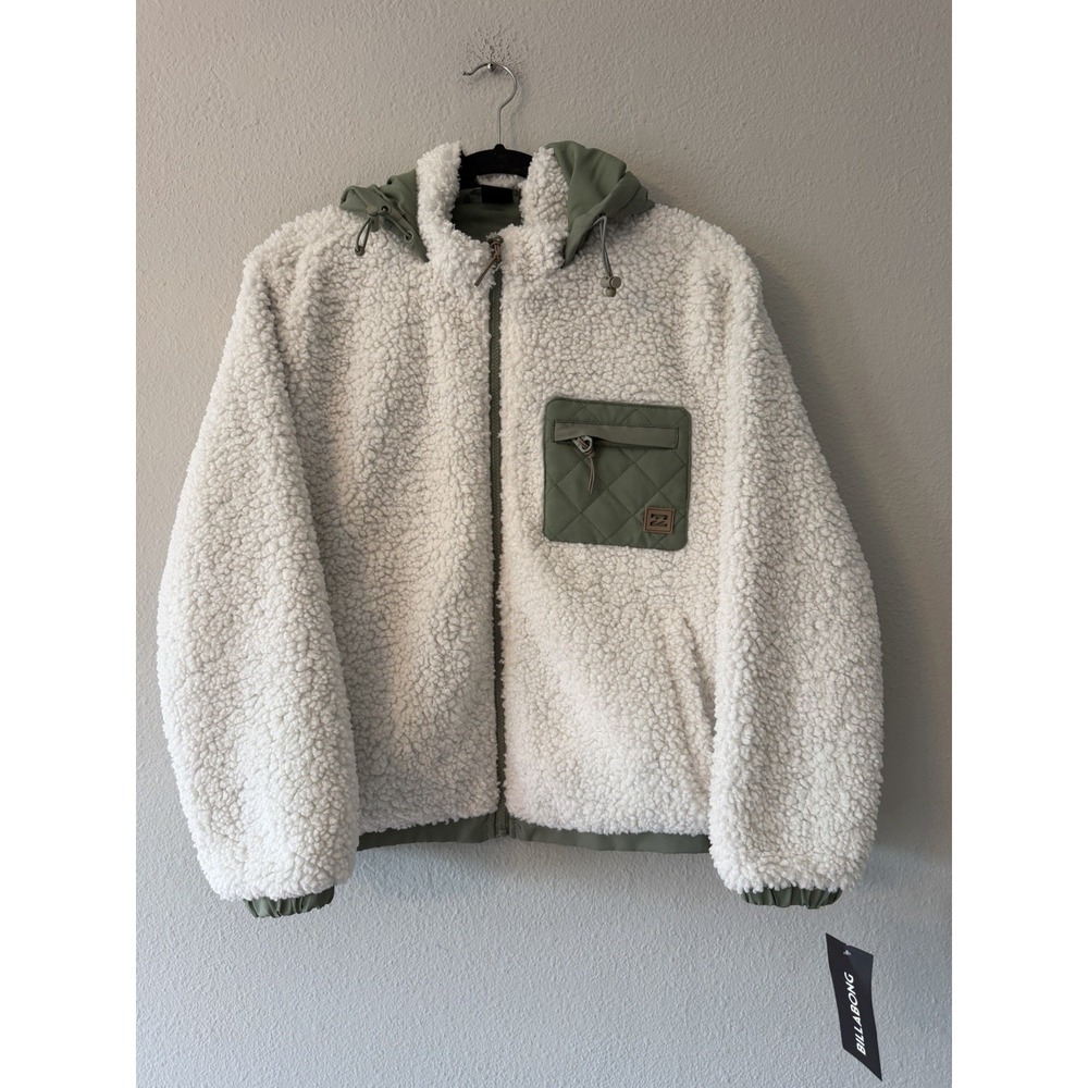 Billabong Women Sea Spray Green Sherpa Rip Stop Hood Jacket XL OLBL043 NWT